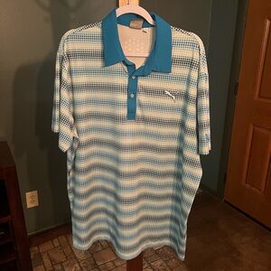 Puma Blue and White Striped Golf Polo Shirt